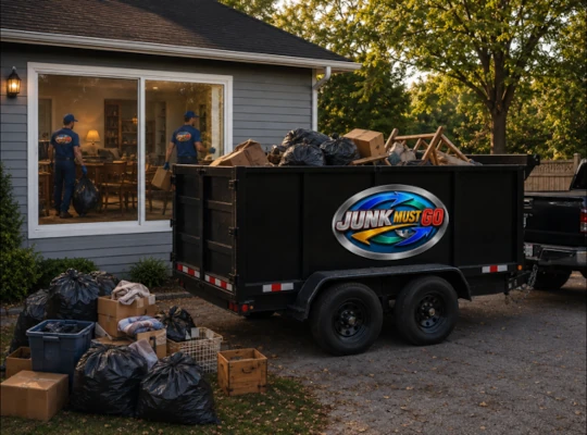 Junk Must Go trailer loaded for a junk removal haul